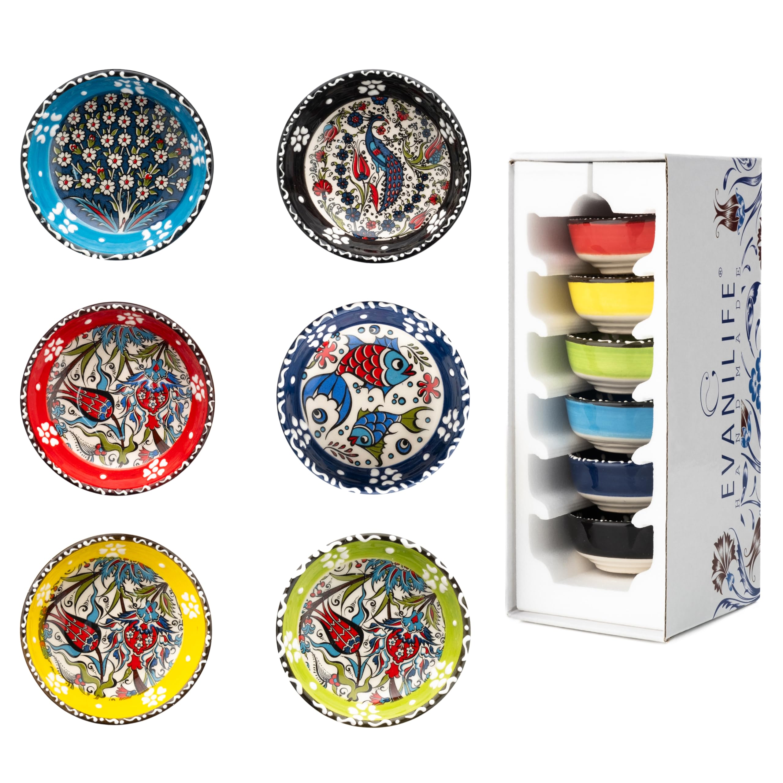 Ceramic Small Bowls, Dipping Bowls Set of 6, 2.5 Oz Soy Sauce Dish, Handmade Charcuterie Bowls, Colorful Pinch Bowls, Dishwasher & Microwave Safe Sauce Bowls, Mini Bowls (TULIP ELEGANCE)