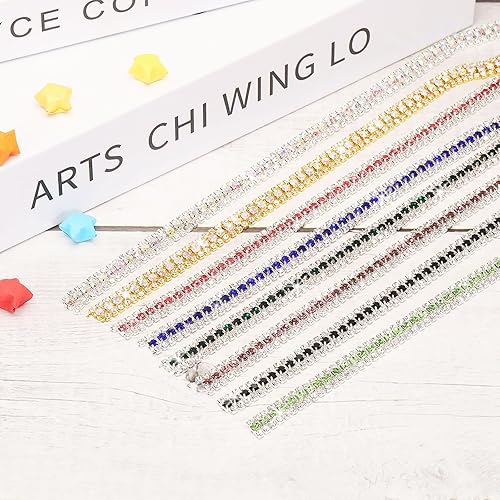 Miniatura 4 de MECCANIXITY Cadena de 5 yardas, 0.354 in, 3 filas de diamantes de imitación de cristal con cierre de cadena para coser, manualidades, joyería de