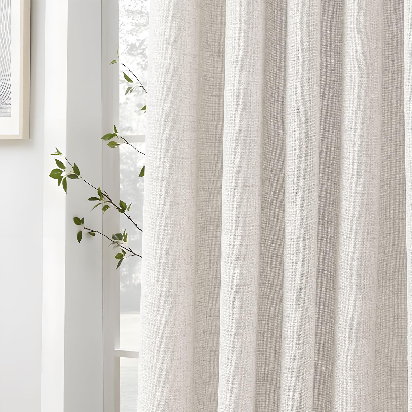 MRTREES Tenda Lino Semitrasparente per Interni Moderne Soggiorno Salotto 2 Pezzi, 140x122 CM, Raffinata Tenda Corta con Occhielli per Casa Camera da Letto Cameretta Finestre, Avorio