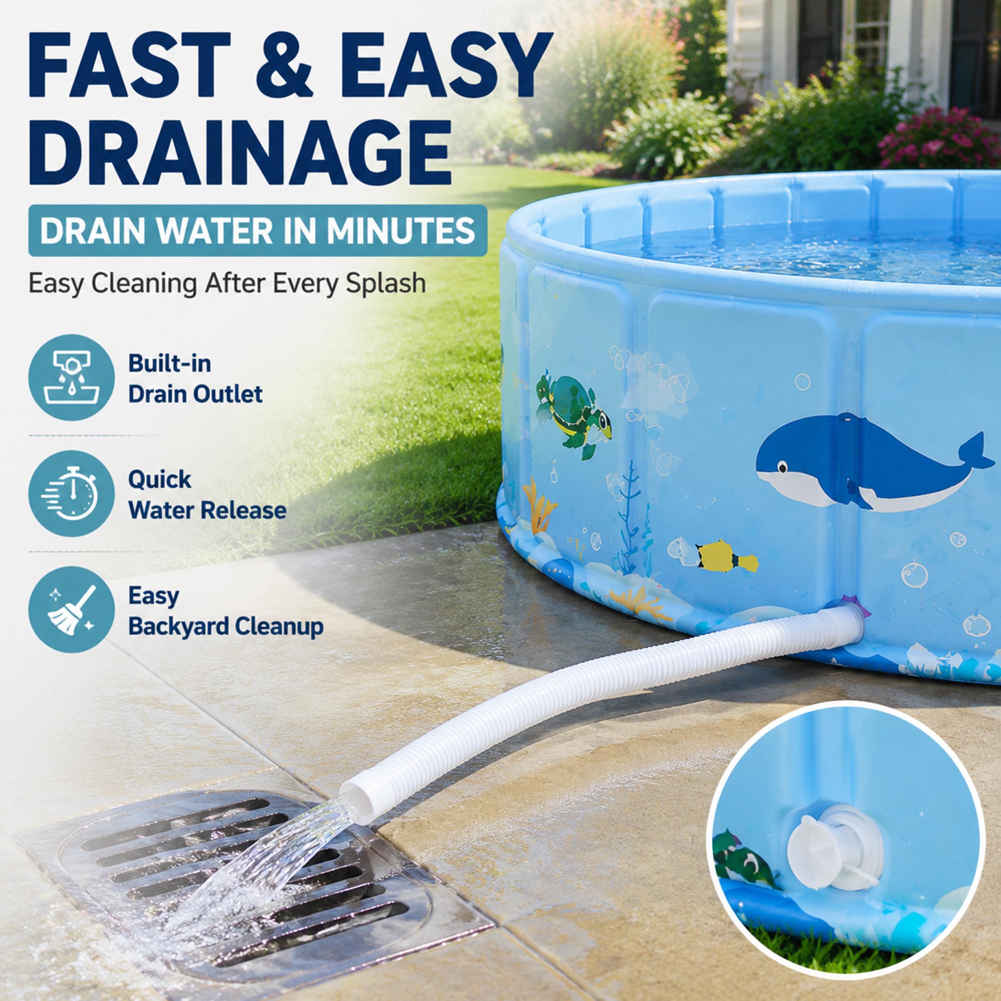 Piscina Bambini Pieghevole, Piscina Rigida Senza Gonfiaggio da Giardino | Piscina Portatile con Pannelli PVC Resistenti, Scarico Rapido e Salvaspazio per Esterni(39.4in)