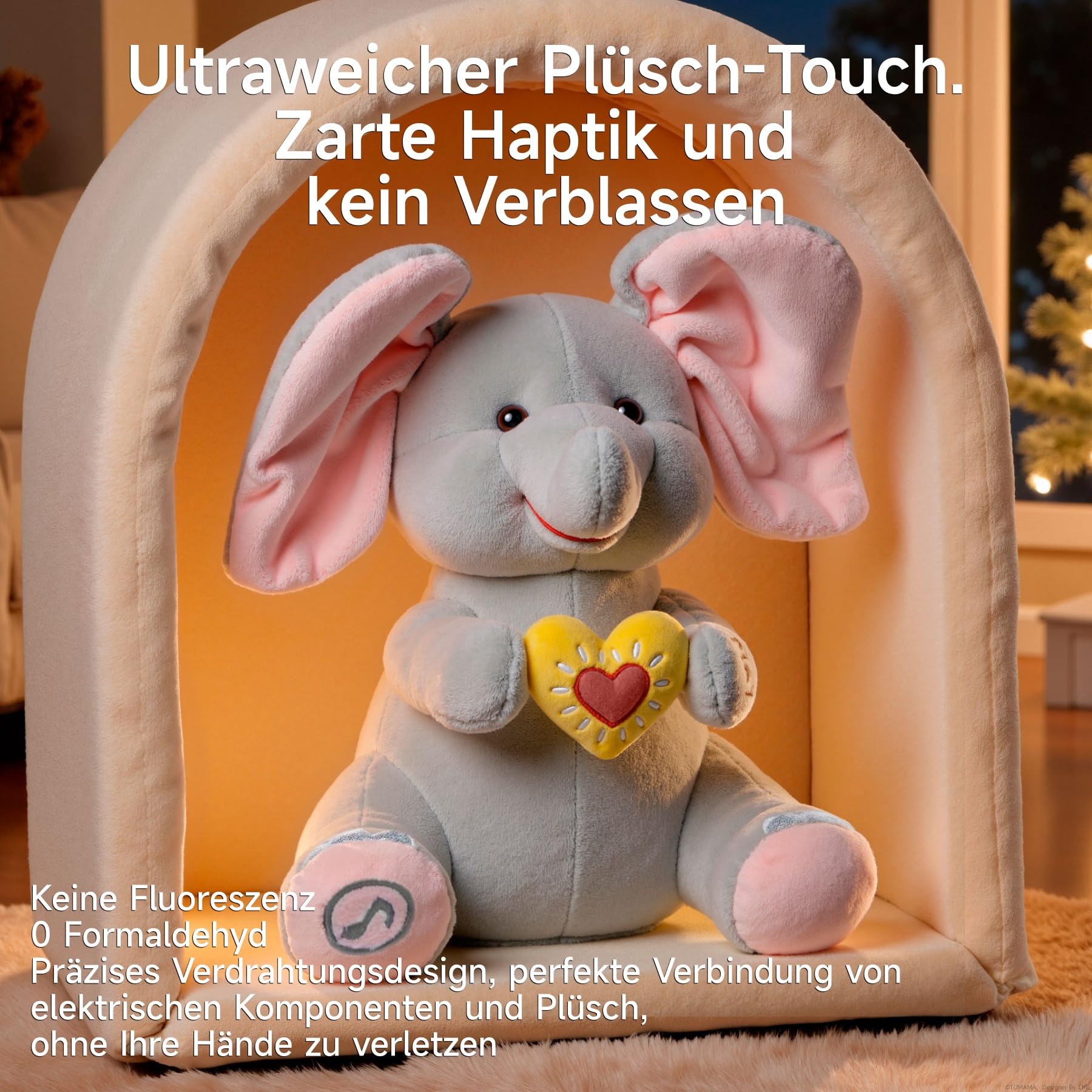 Singender Elefant Kuscheltier spielt Guck, Schlummer Kuscheltier mit Flatterohren für Kinder