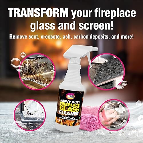 Miniatura 2 de Quick N Brite Fireplace Glass Cleaner Kit with Cloth and Sponge, Removes Soot, Smoke, Creosote, and more, 16 oz, 1-Pack