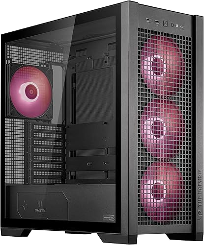 ASUS TUF Gaming GT302 ARGB ATX Mid-Tower PC Case Cuatro ventiladores ARGB de 5.512 x 1.102 in para alto flujo de aire y presión estática, panel