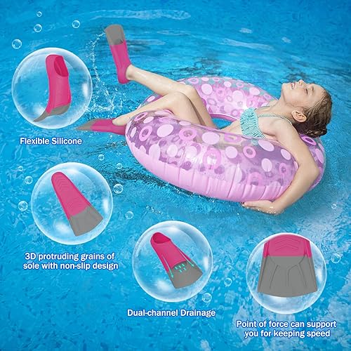 Miniatura 4 de Gintenco Aletas de natación para niños, aletas de entrenamiento de natación para natación, aletas de tamaño de viaje con bolsa de malla, aletas