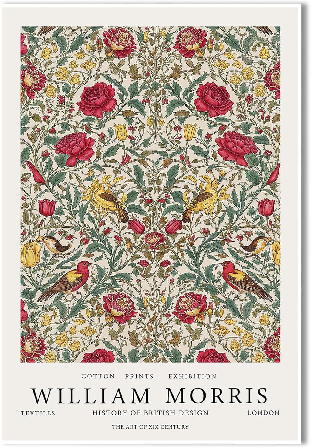 ZZYGGN GMGSW William Morris Vintage Rose and Birds Canvas Prints Abstract Wall Art William Morris Poster Retro Painting for Home Wall Decor 50x75cm Frameless