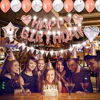 Rose Gold Adult Bachelorette Party Supplies Women Birthday Party Decoration Romantic Surprise Scene Decoration Kit for Appointment-Including, Happy Birthday Banner, String Lighting-All Total 60 Pcs : Amazon.co.uk: Home & Kitchen