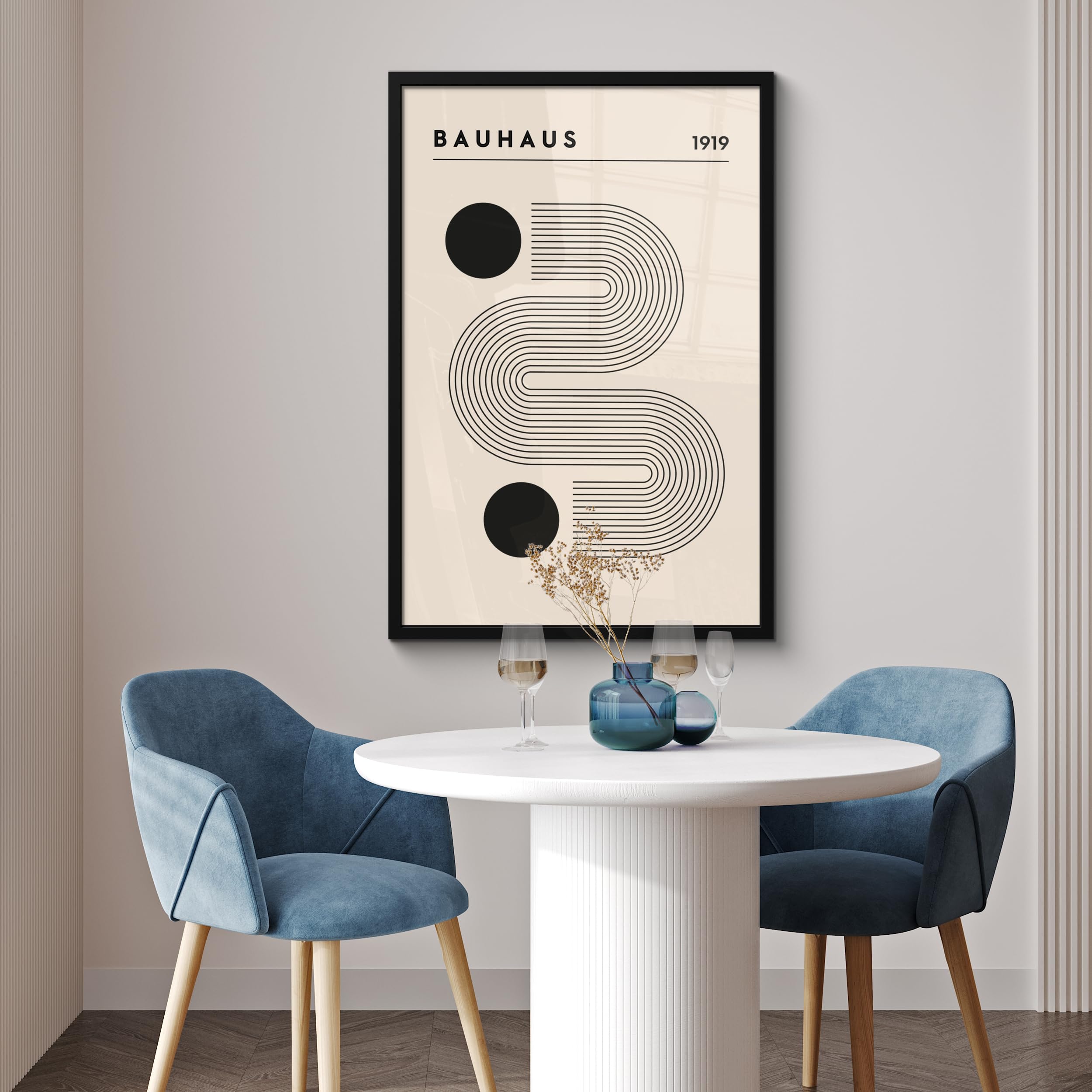 MuchoWow© Wandbilder mit Rahmen 60x90 cm Wanddeko Bilder Wohnzimmer Moderne Zimmerdeko Geschenk Bilderrahmen Bauhaus - Abstrakte Kunst - Art- Vintage - Kunst
