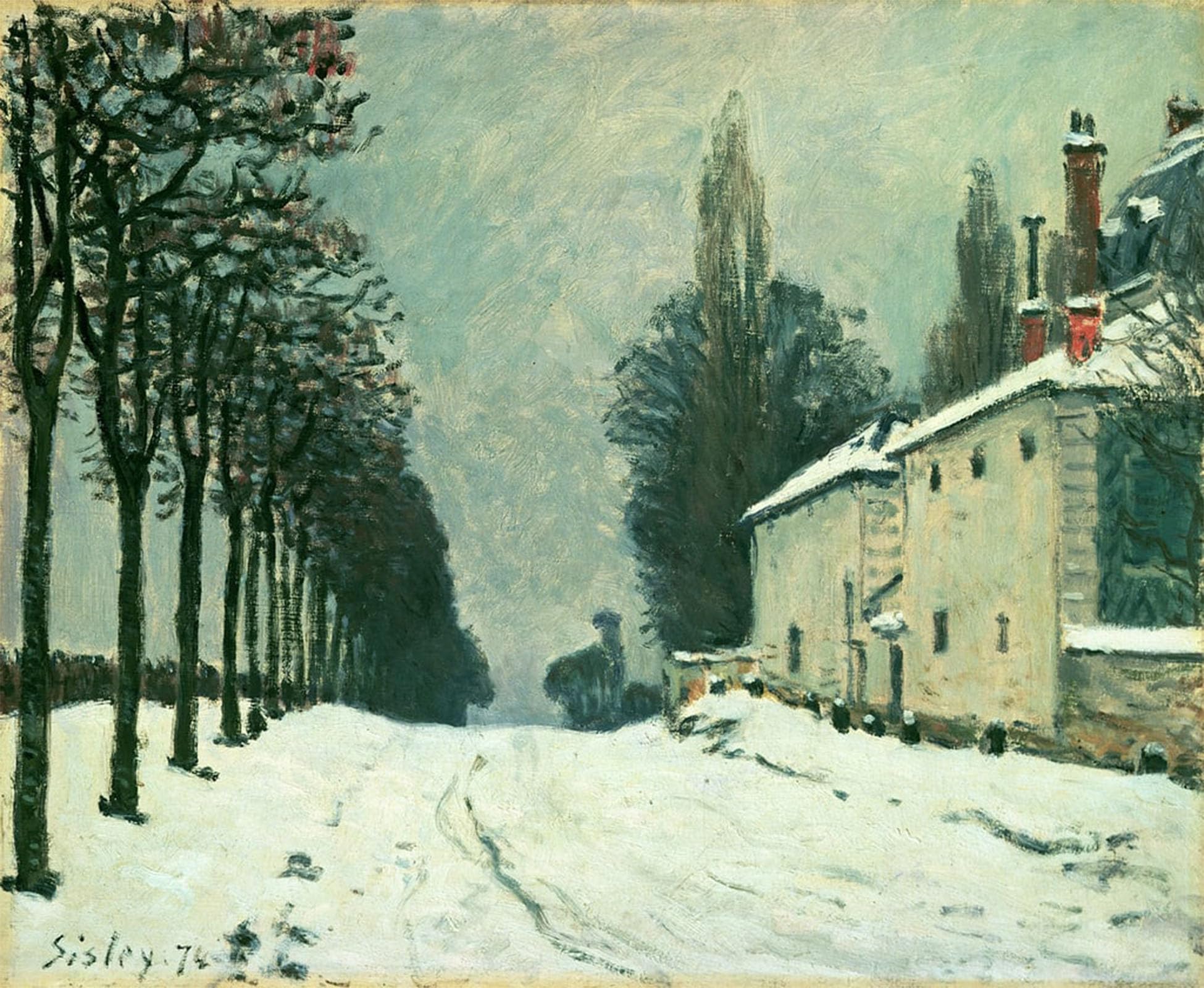 POSTERIIk Vintage Art Print Images Pictures Print the Louveciennes Road Winter by Alfred Sisle Modern Colour Posters for Office Home Decor 60x90cm