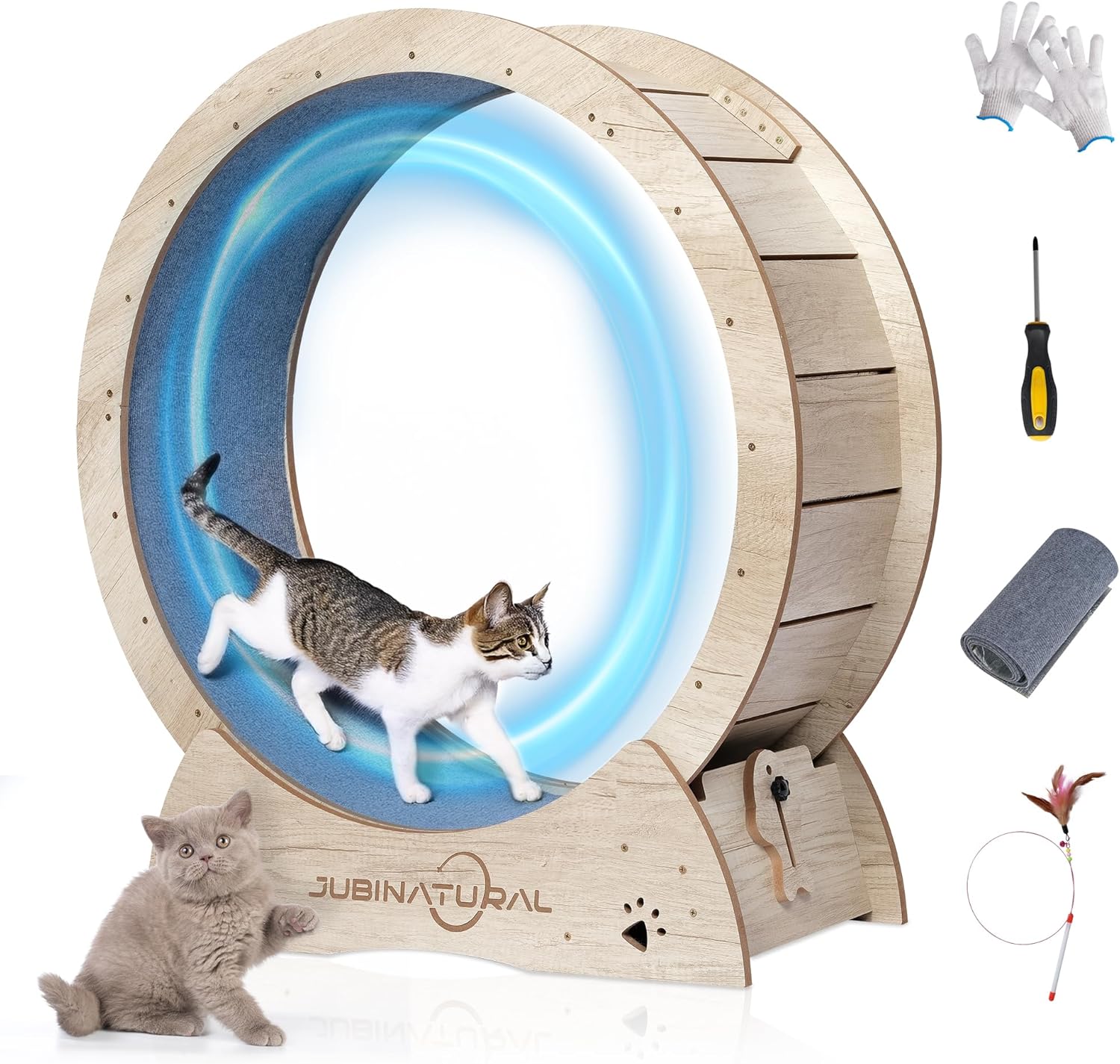 Cat Exercise Wheel, 35.9" Cat Running Wheel for Indoor Cats with Quiet Carpeted Runway, Cats Treadmill Wheels with Locking Mechanism, Cat's Weight Loss and Health