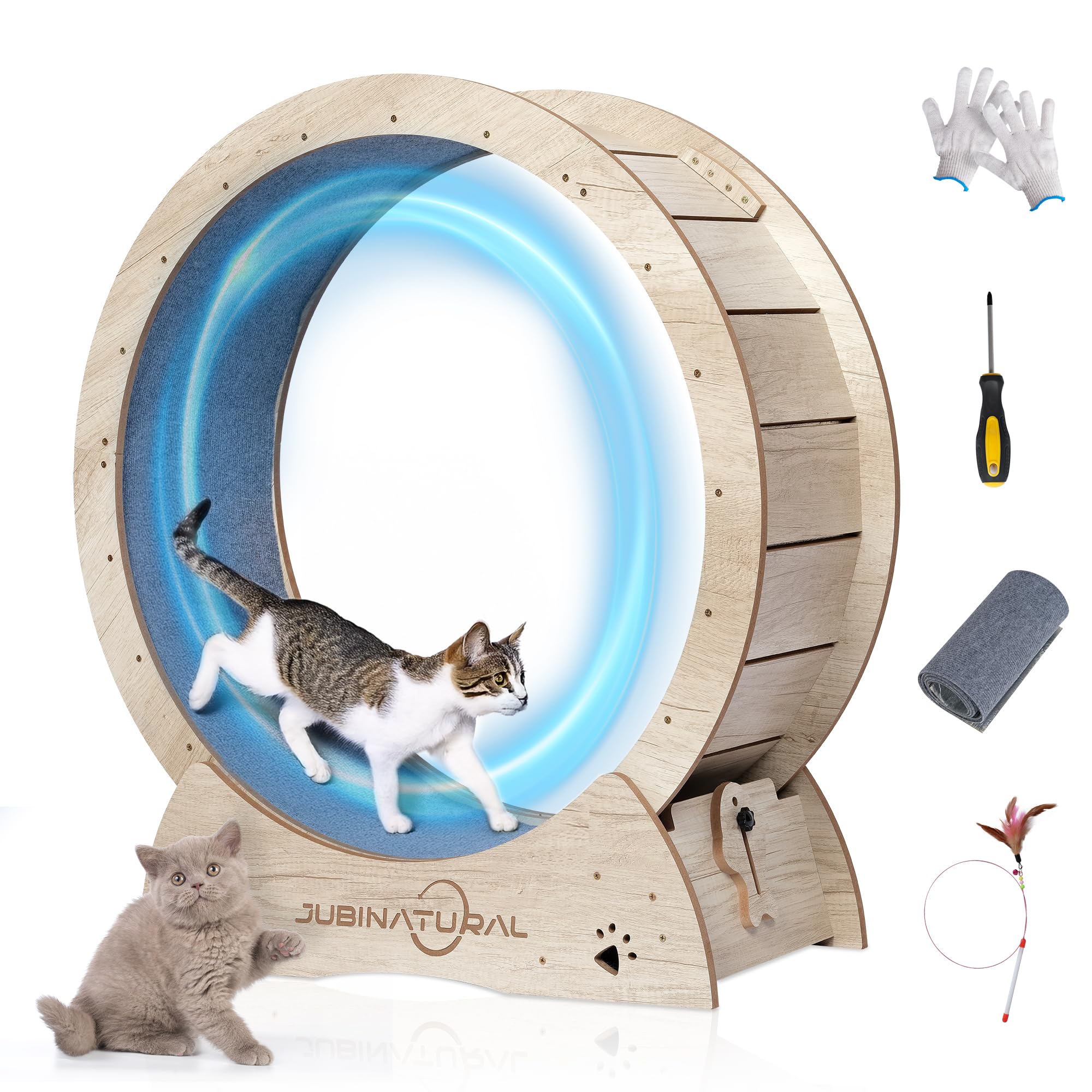 Photo 1 of **** COSMETIC DAMAGE *** JubiNatural Cat Exercise Wheel, 35.9" Cat Running Wheel for Indoor Cats with Quiet Carpeted Runway, Cats Treadmill Wheels with Locking Mechanism, Cat's Weight Loss and Health