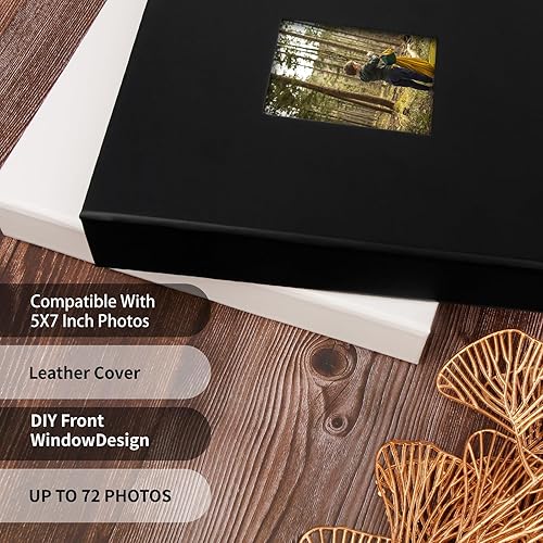 Miniatura 2 de Álbum de fotos pequeño de 5 x 7 con capacidad para 72 fotos, paquete de 2 unidades, álbum de fotos de 5 x 7 pulgadas, cubierta de cuero con ventana