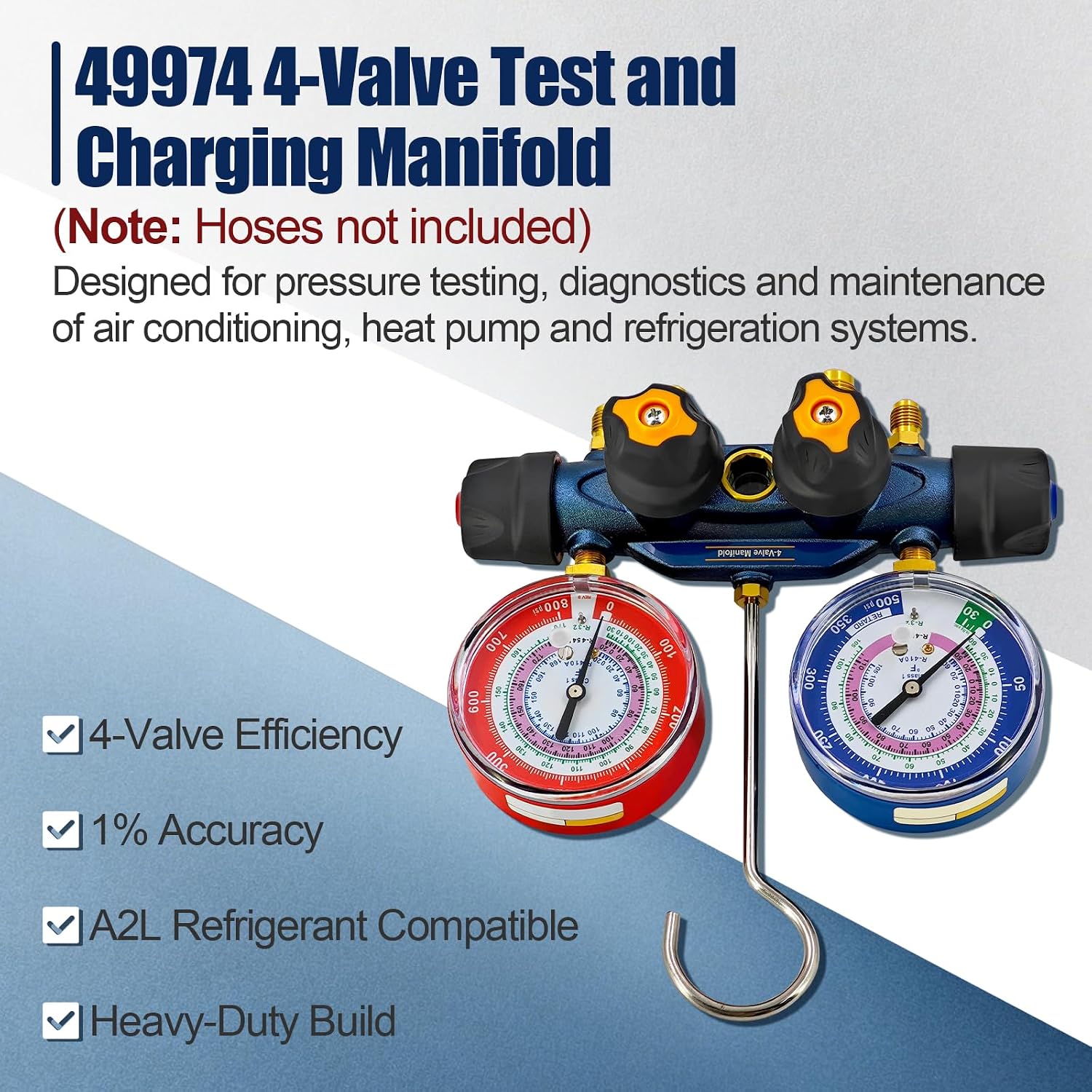 49974 A2L 4-Valve Manifold Gauge for R-454B R-32 R-410A (No Hoses)