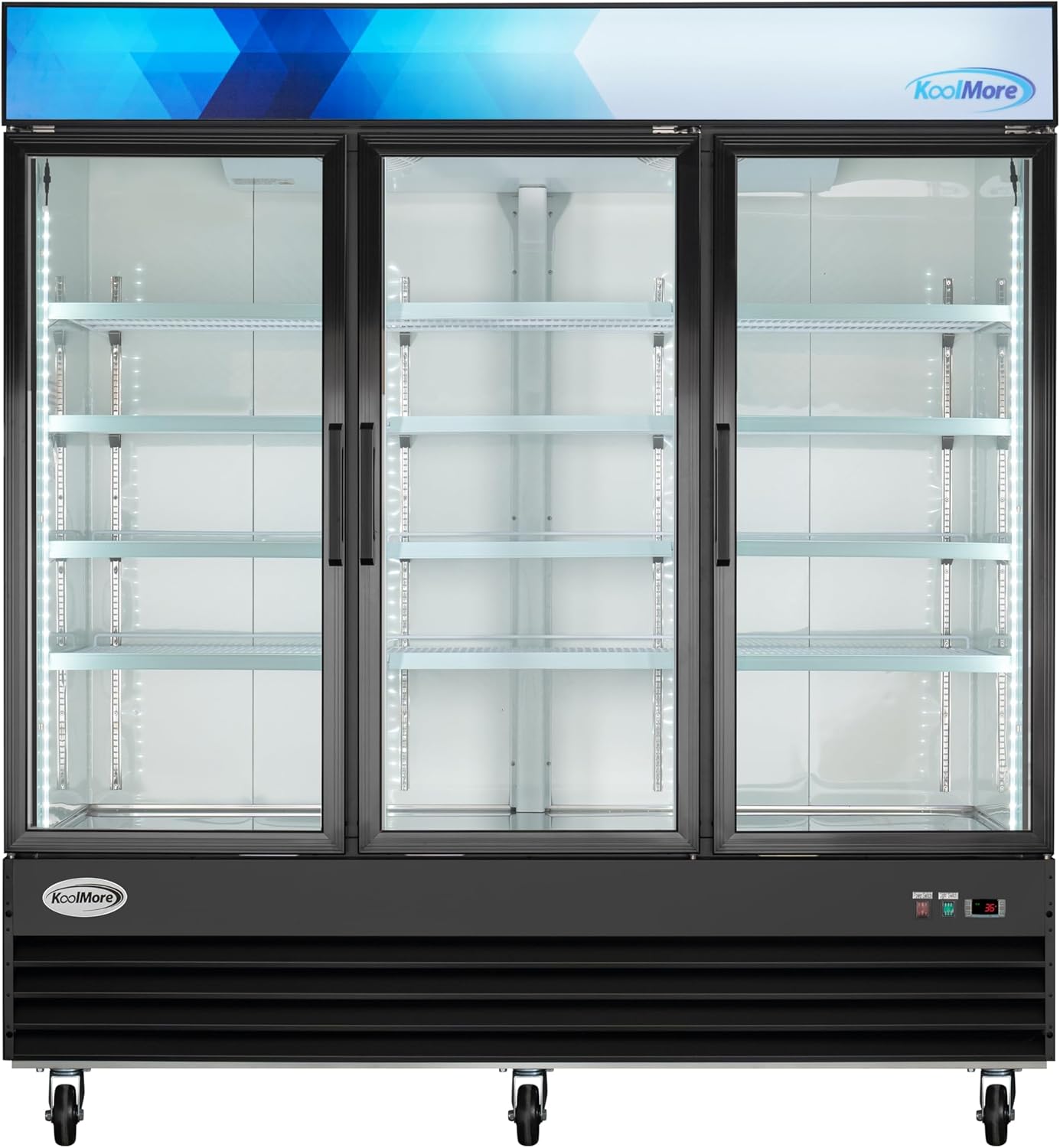 KoolMore - MDR-3GD Koolmore 78 1/4" Commercial Glass 3 Door Display Refrigerator Merchandiser - Upright Beverage Cooler with LED Lighting - 53 Cu. Ft. Black
