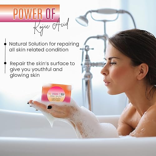 Miniatura 6 de DERMAXGEN Barra de jabón orgánica de vitamina C  Arbutina, glutatión, ácido kójico y vitamina C  Fórmula avanzada brillante, reposición y piel