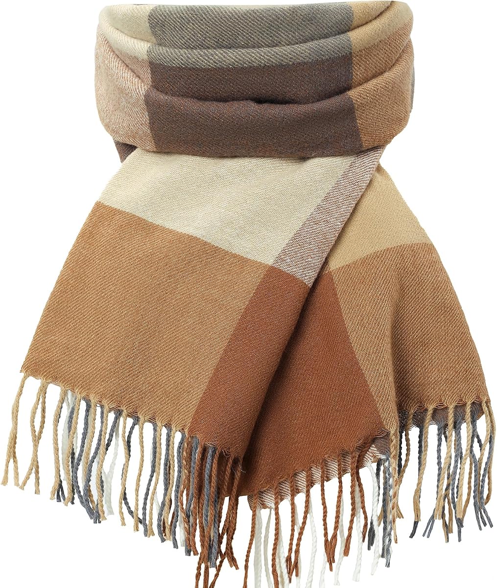 fauson Bufanda de invierno para mujer, bufandas cálidas de invierno para mujer, bufanda suave y clásica con borlas a cuadros