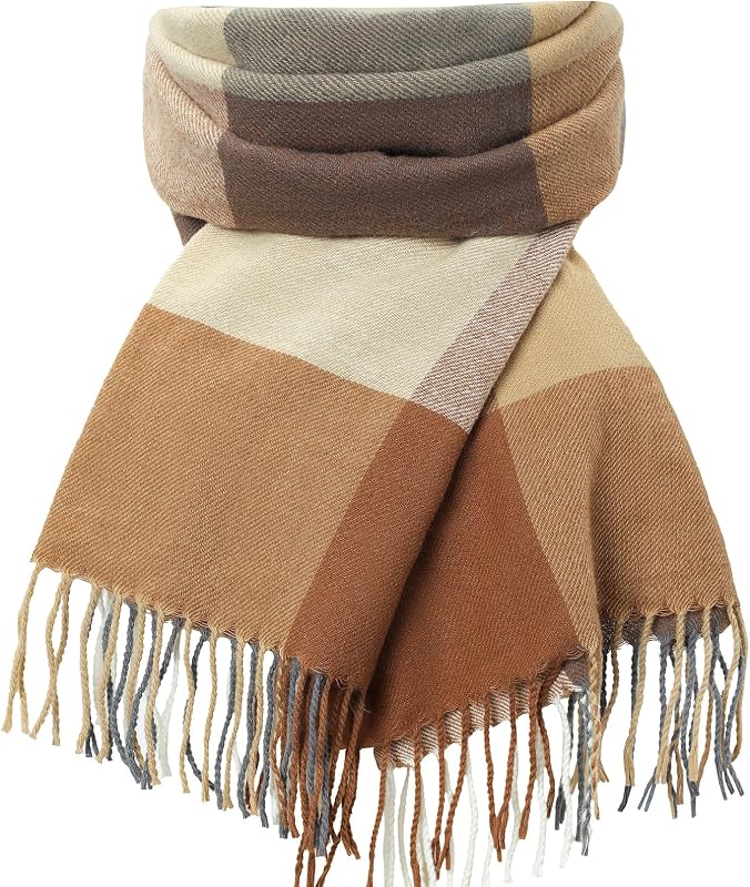 fauson Bufanda de invierno para mujer, bufandas cálidas de invierno para mujer, bufanda suave y clásica con borlas a cuadros