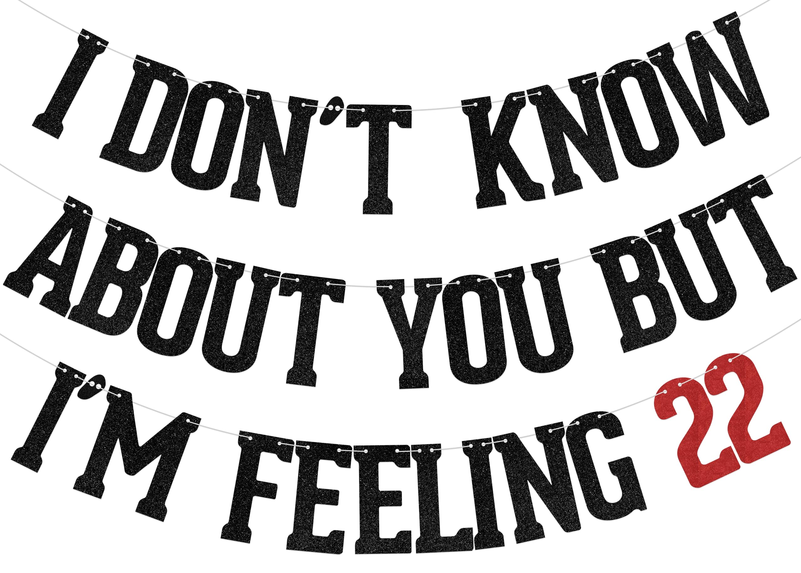 ZCXVC I Don't Know About You But I'm Feeling 22 Banner 22nd Birthday Decorations I'm Feeling 22 Cheers to 22 Years Old Birthday Party Decoration Supplies Black Glitter