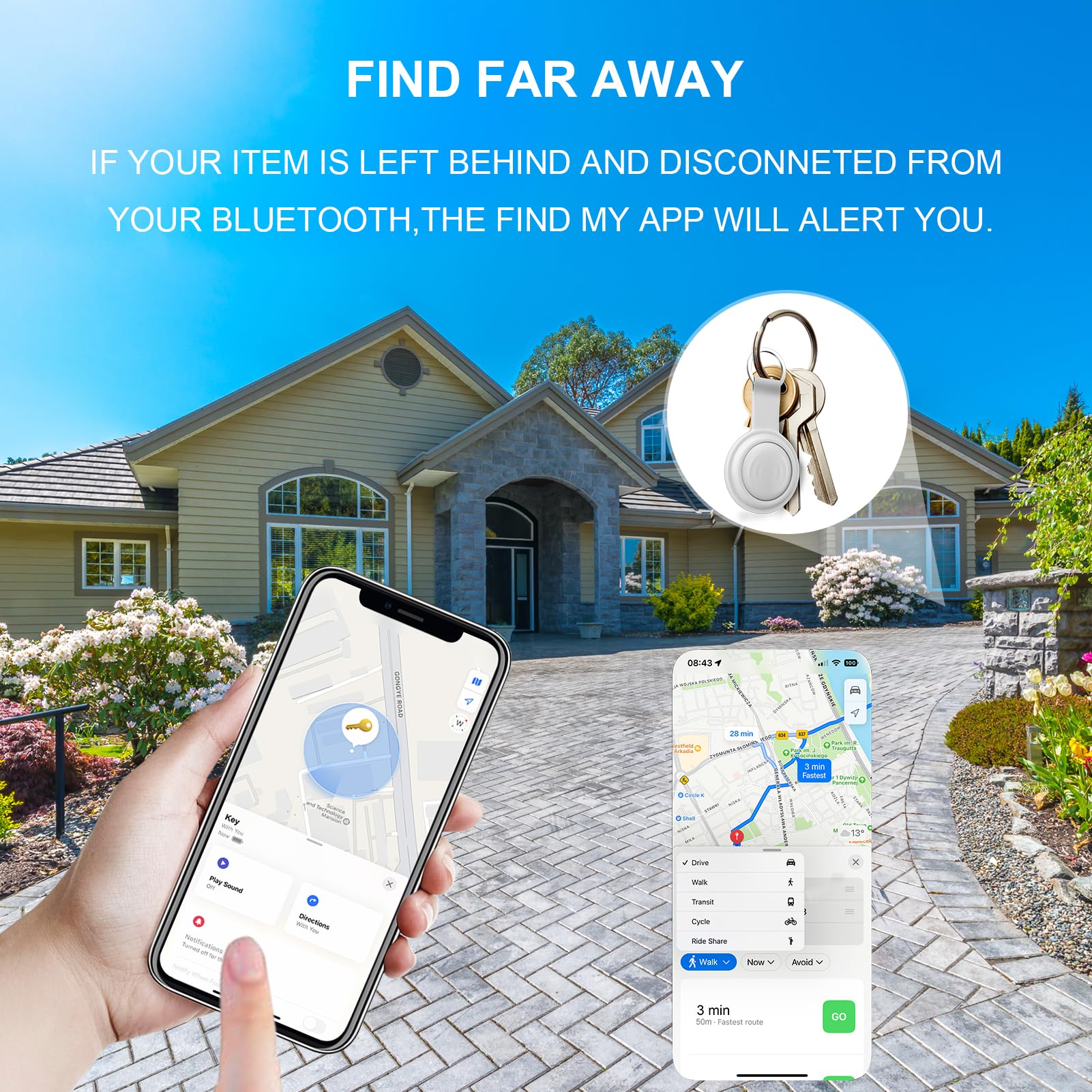 Lot de 4 localisateurs de clés, localisateur d'articles, fonctionne avec Apple Find My (iOS uniquement), étanchéité IP66, protection de la vie privée, mode perdu, localisateur de téléphone, pour sac,