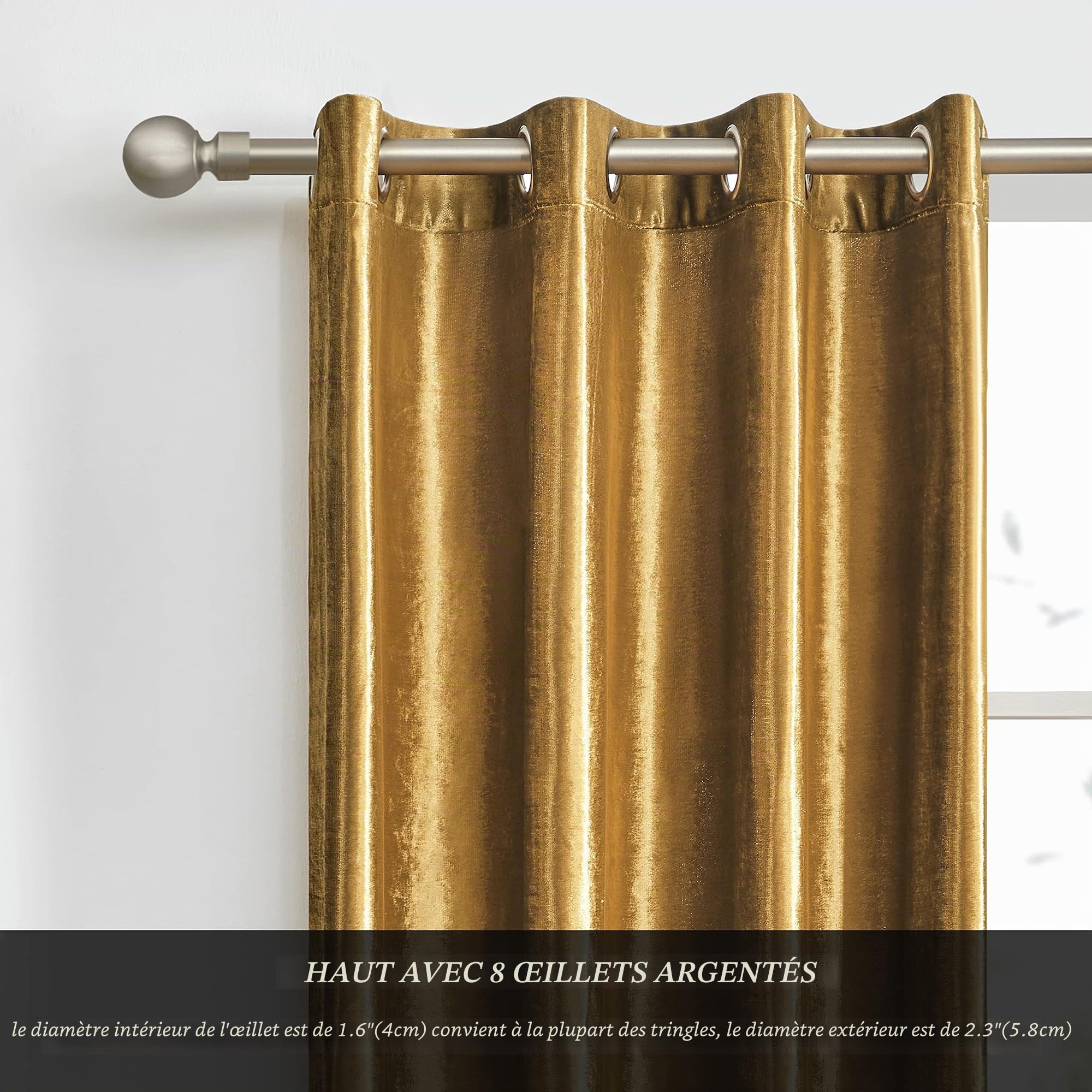 GIGIZAZA Rideaux en Velours d'Or 140 x 240 cm (Large X Longue) - Occultants Eyelet Spot pour Salon et Chambre à Coucher - Isolants 2 Pièces