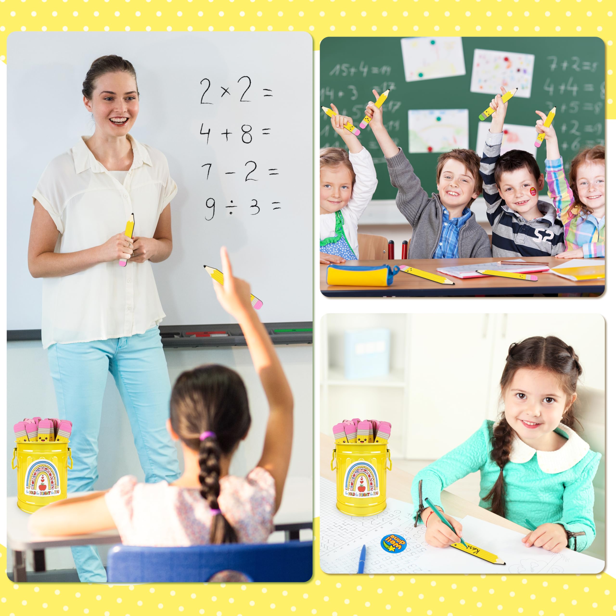 Lot de 49 bâtons de crayon en bois pour la rentrée des classes, pour enseignant, avec boîte de rangement, 240 autocollants de récompense pour groupe d'étudiants, gestion des activités d'apprentissage