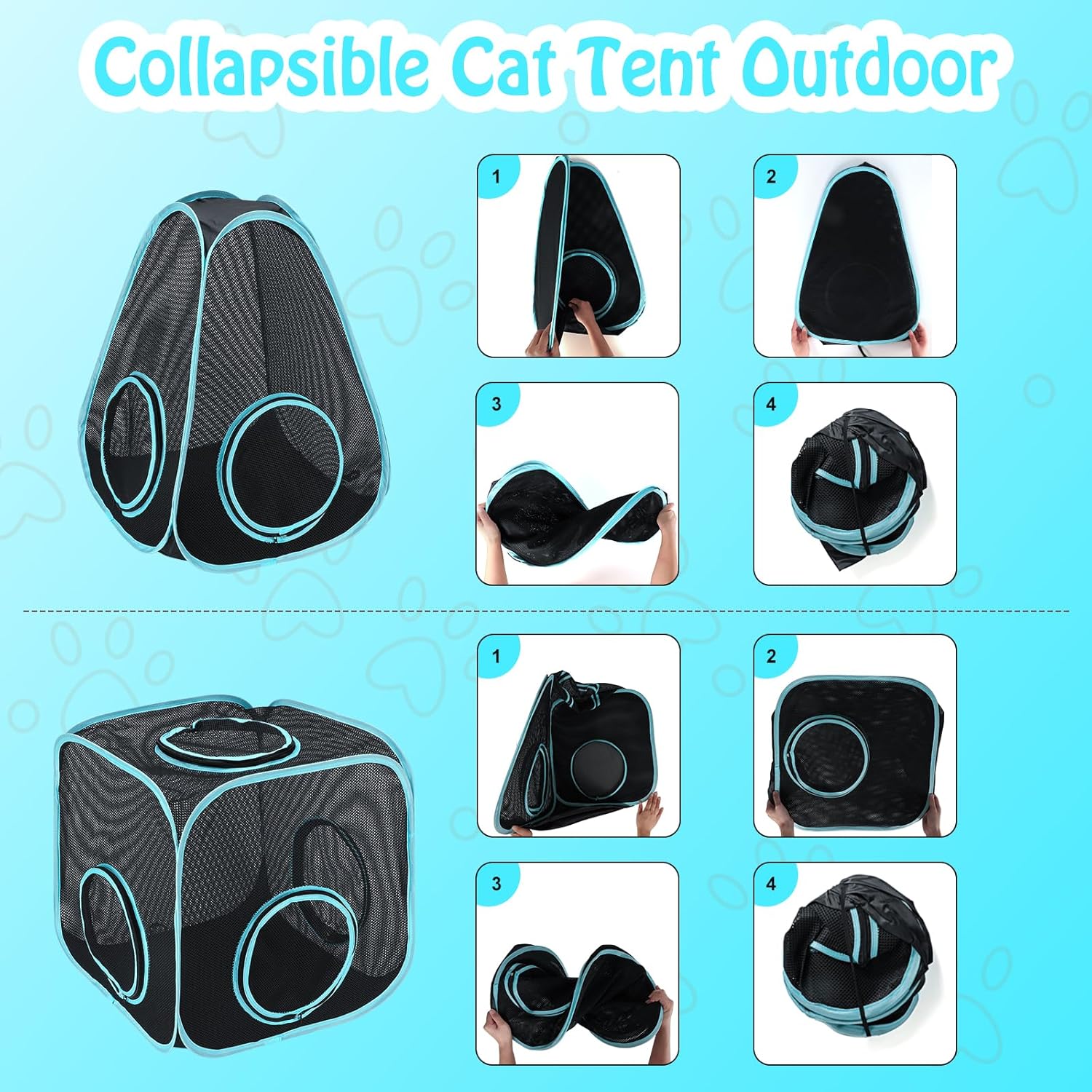 BWOGUE Outdoor Cat Enclosures for Indoor Cats, 4 in 1 Outdoor Cat Tent with Tunnel Portable Pop Up Visual Mesh Cat Outside Playhouse for Cats Puppy Small Animals, Total Length 9.45FT