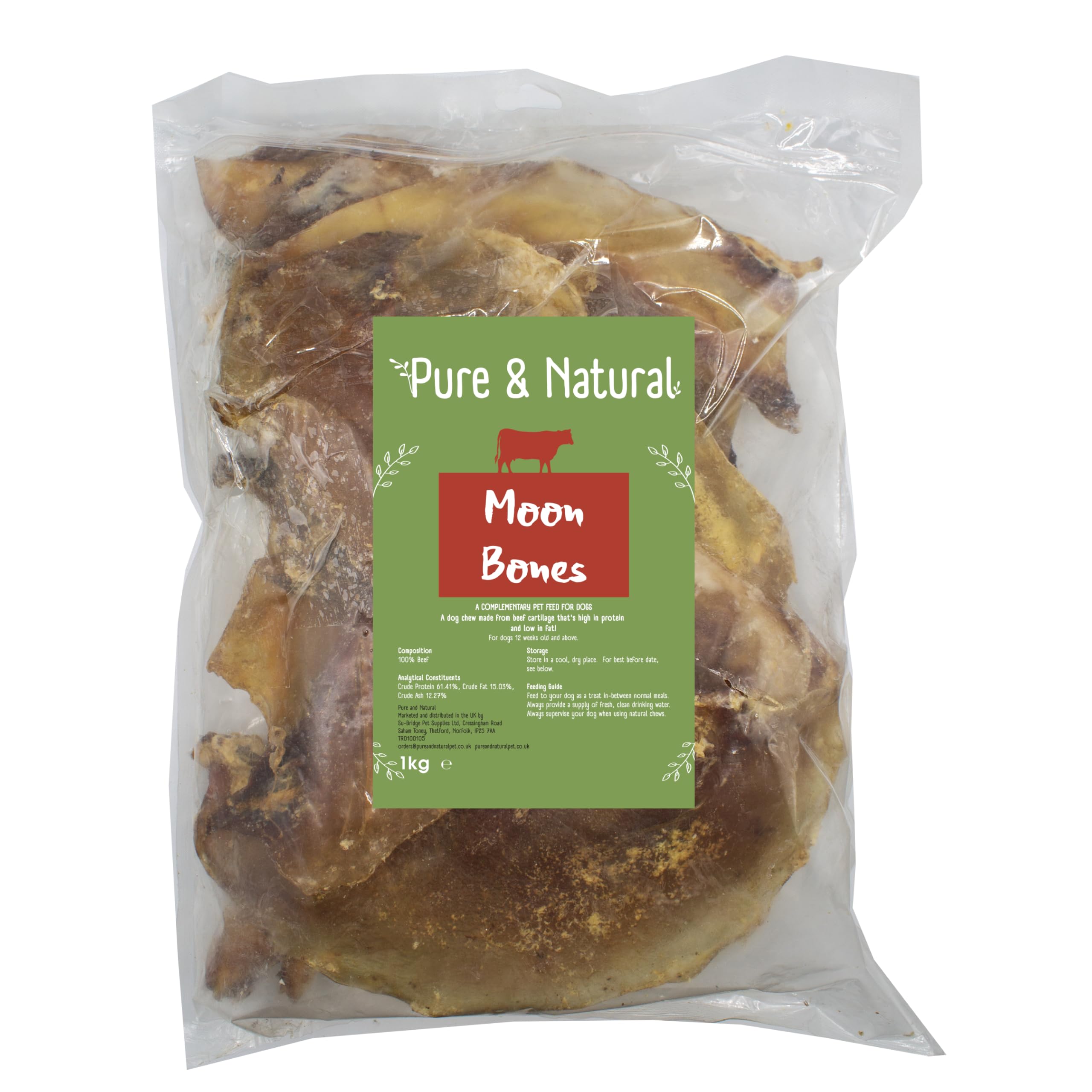 Pure & Natural Moon Bones for Dogs Natural Dog Chews, 1kg – Gluten Free Dog Treats Beef Bones & Cartilage Jerky for Dogs