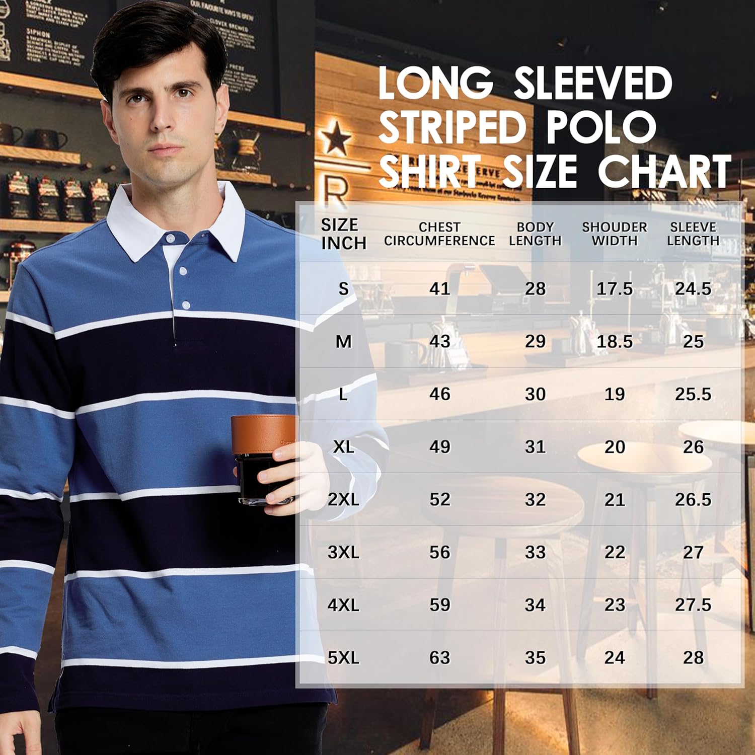 Men's Polo Shirts Long Sleeve Striped Dry Fit Casual Collared Pique Golf Polo Shirts for Mens