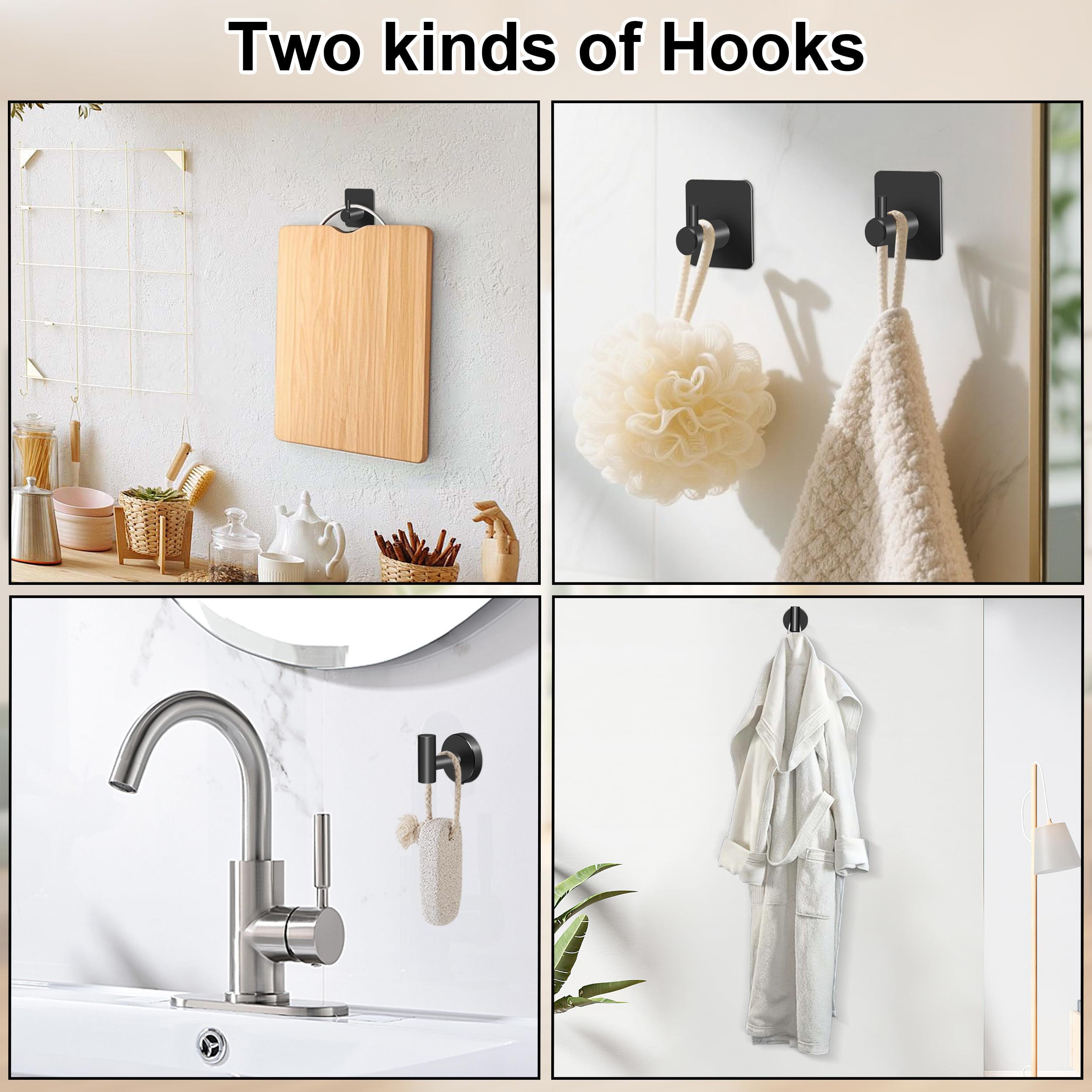 Juego de Toallero de Baño Juego de Herrajes de Baño de Acero Inoxidable Ganchos para Bata para Baño y Cocina 5 Piezas (Negro)
