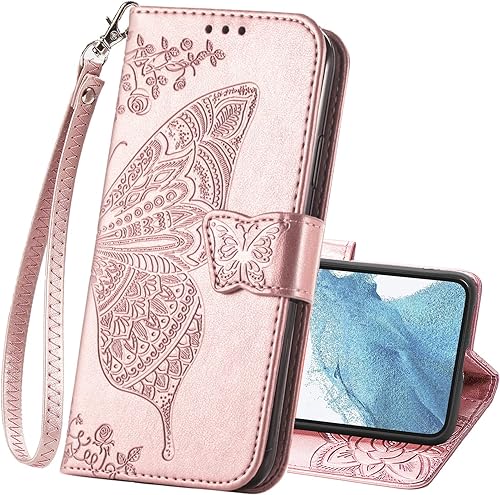 Funda tipo cartera para Samsung Galaxy S24, funda protectora de piel sintética con tapa para mujer, correa para la muñeca, ranuras para tarjetas,