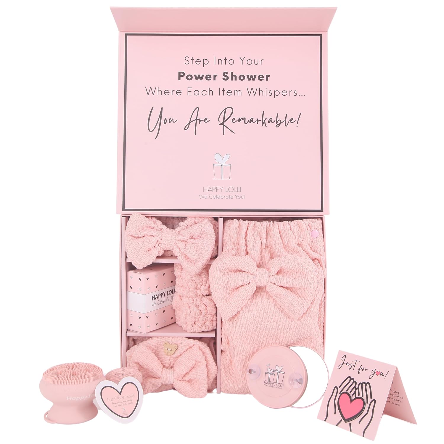 Happy Lolli Power Shower Gift Set: Luxury Bath Accessories Basket for Women & Teen Girls – Includes Body & Hair Towel, Wrist Bands, Headband, Face Sponge & More – Empower Your Routine (Fresh in Pink) Happy Lolli Power Shower Gift Set: Luxury Bath Accessories Basket for Women & Teen Girls – Includes Body & Hair Towel, Wrist Bands, Headband, Face Sponge & More – Empower Your Routine (Fresh in Pink)