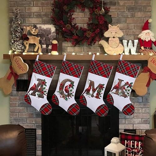 Miniatura 4 de Medias de Navidad personalizadas de 20 pulgadas, diseño cardenal, medias con monograma inicial para decoración colgante de chimenea, familia, letra E