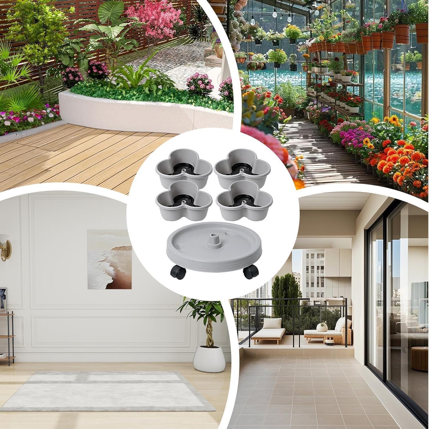 Pflanzturm mit Rollen, Erdbeerturm Stapelbar, 4-Stöckiger Pflanzenturm Erdbeeren Outdoor Indoor, Vertikal Garten Balkon für Erdbeeren, Blumen, Kräuter, Gemüse