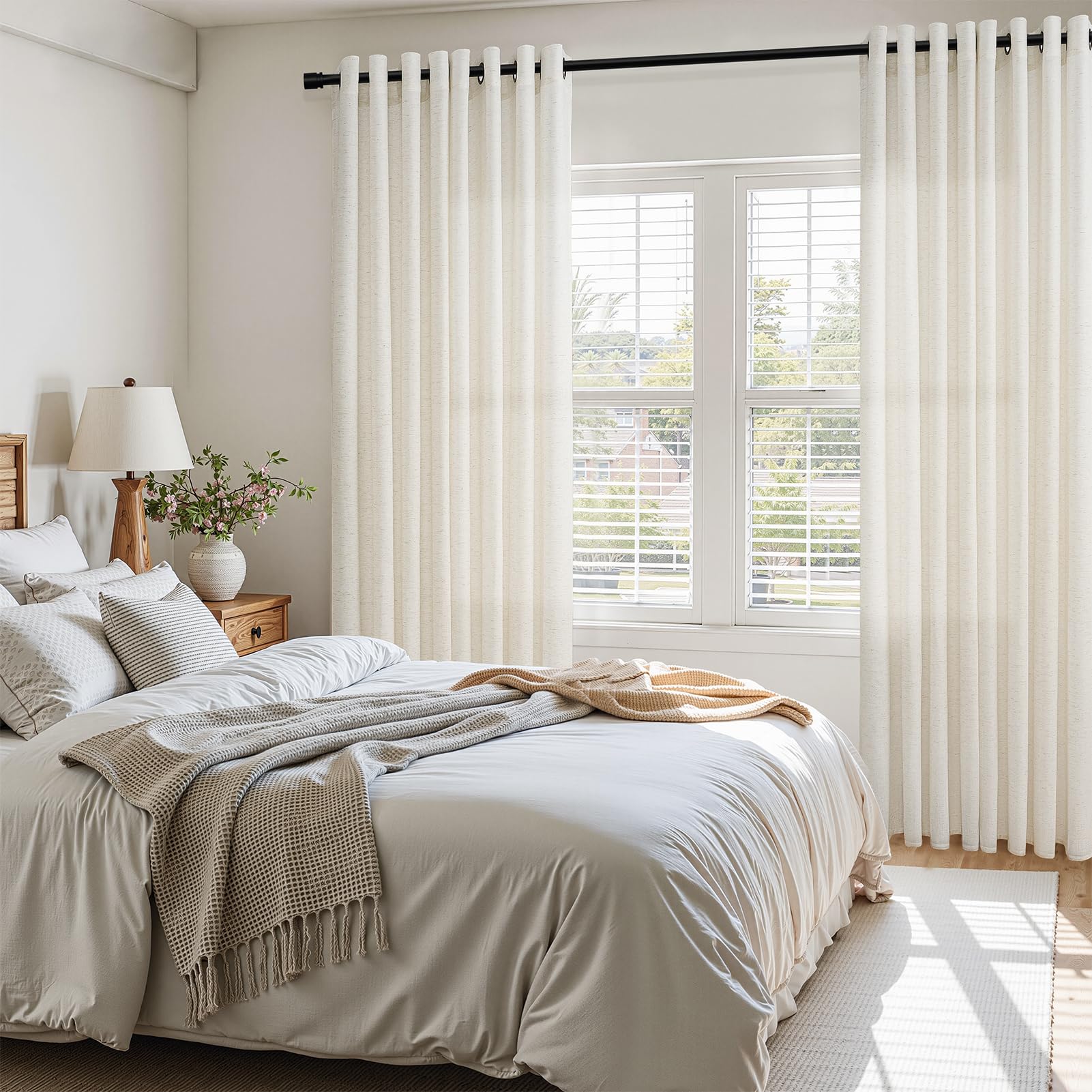 Topfinel Tende Per Interni Camera da Letto Salotto Moderne Beige Lino e Cotone Naturale con Anelli Oscuranti Tenda Salotto Porta Finestra Bagno Cameretta Bambina Tendine per Finestre 140 x 225 cm, 2pz
