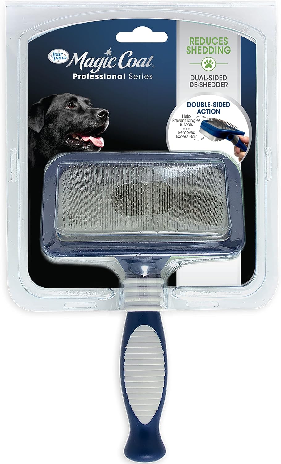 Four Paws 2-in-1 Slicker Brush & Shedding Blade for Dogs Cats - Reduces Shedding, Removes Mats, All Coats, Rubber Handle, 3 Sizes