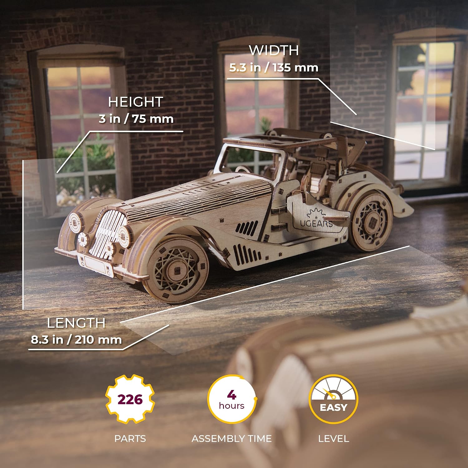UGEARS Sports Car Rapid Mouse 3D Wooden Puzzles for Adults - Wooden Model Kits for Adults Hobbies for Men Wood Mechanical Model Wooden Cars to Build Engine Brain Teaser Hobby Set