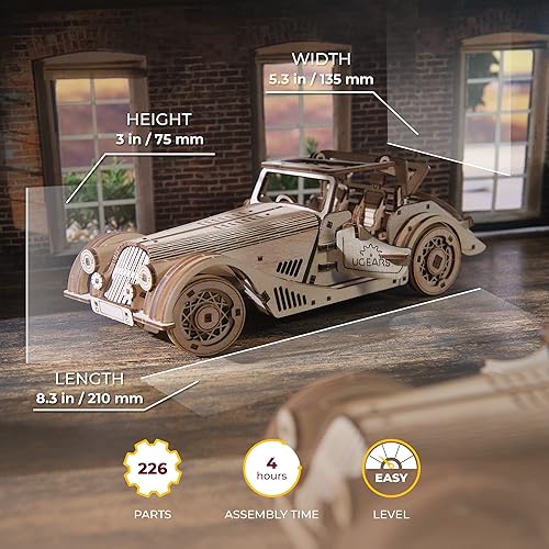 Miniatura 2 de UGEARS Rompecabezas de madera 3D con ratón rápido para adultos, desafiantes kits de autos modelo Roadster para construir, kits de modelos de