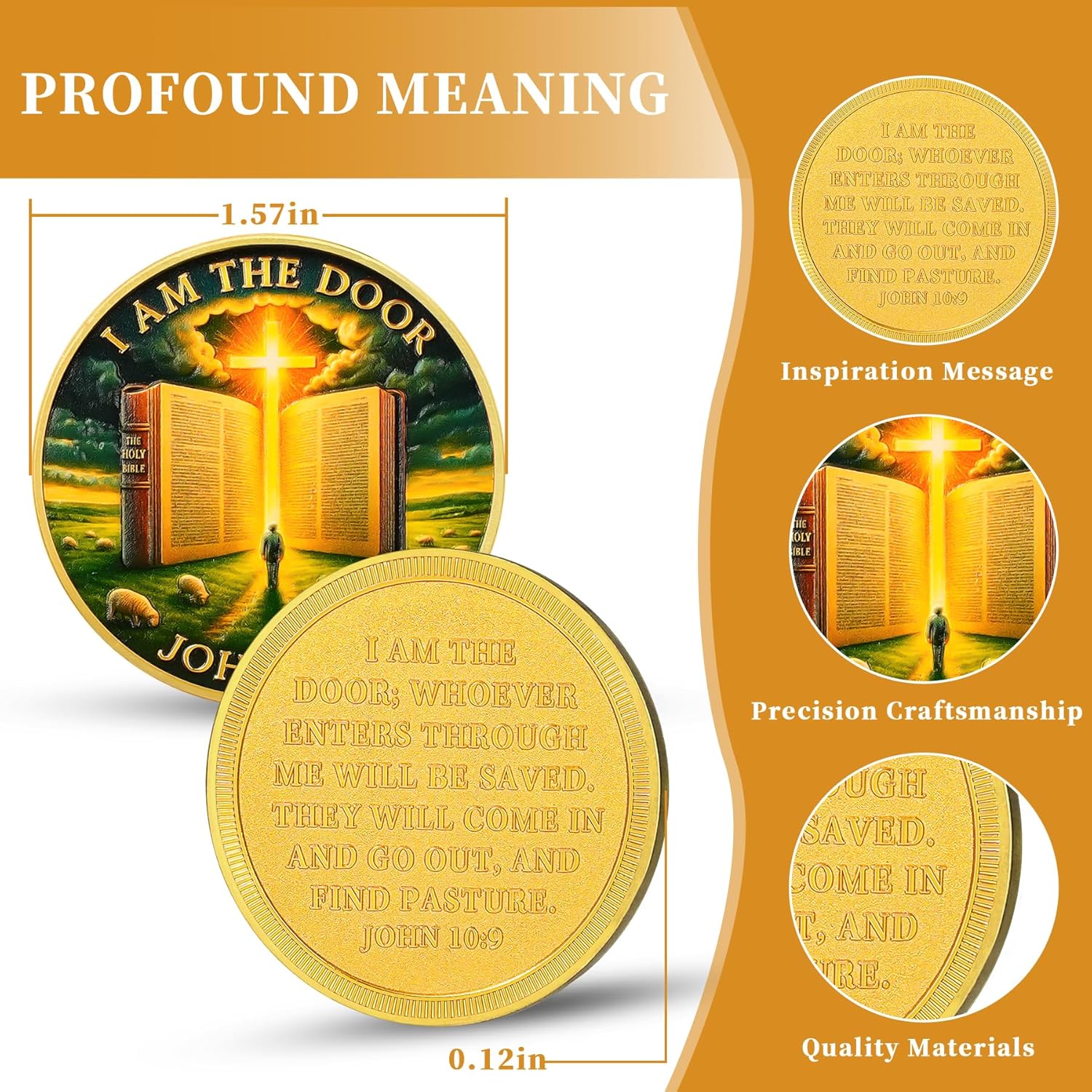 Religious Challenge Coin – I Am The Door John 10:9 Bible Verse | Christian Faith Medallion & Spiritual Token | Devotional Keepsake & Inspirational Gift for Men and Women