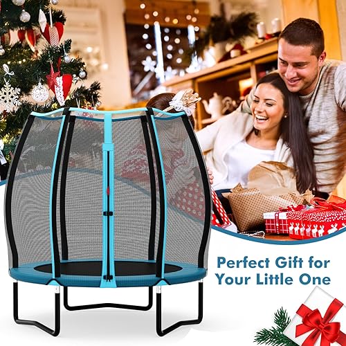 Miniatura 6 de Giantex Trampolín para niños pequeños, diseño de conexión sin costuras, cama elástica para niños pequeños de 46.5 pulgadas con red de cierre,