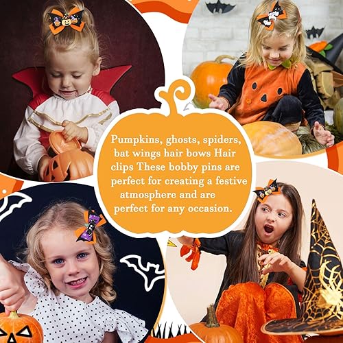 Miniatura 8 de 3 paquetes de pinzas para el pelo de Halloween, lindas pinzas de lazo de calabaza, fantasma, araña, pinzas para el cabello, negro y naranja, punta