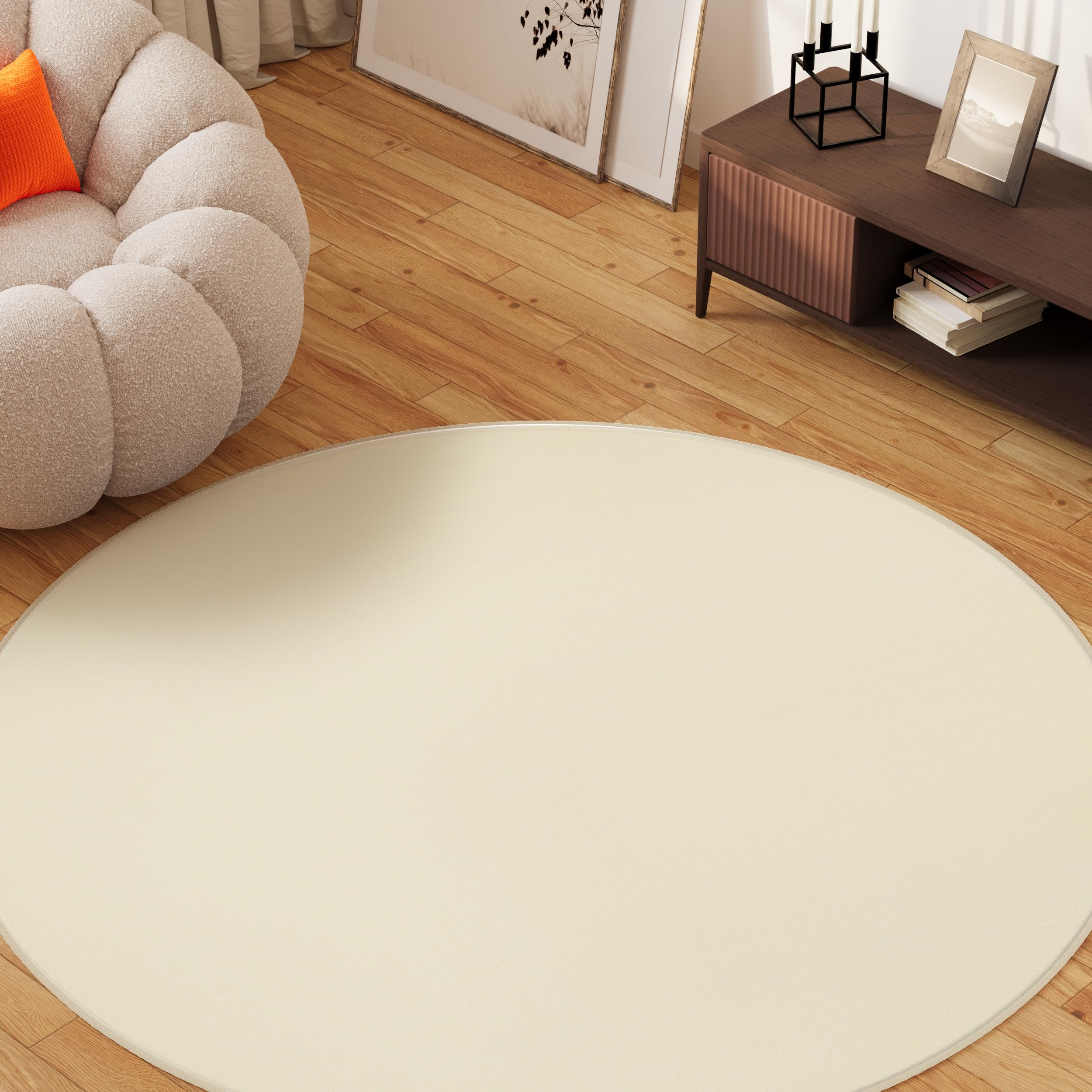 TAPISO Alfombra Mono Redonda De Pelo Corto Interior Diseño Moderno Crema Monocolor Alfombra Salón Dormitorio Adulto Comedor Cocina Resistente Exterior Oeko-Tex 160 x 160 cm