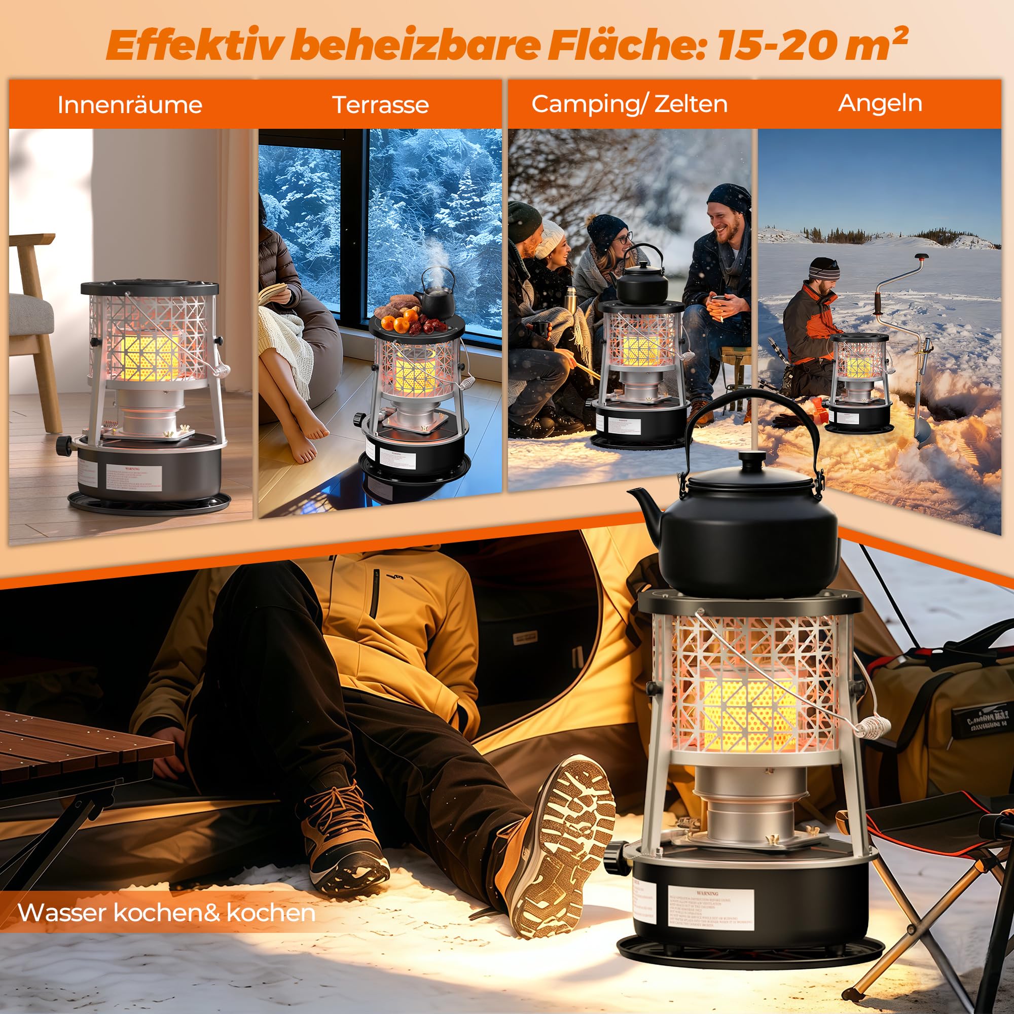 GLIESE Petroleum Heizung Heizstrahler 2,6 kW, für 15-20m² - Ideal als Heizung,für Garten, Garage, Zuhause