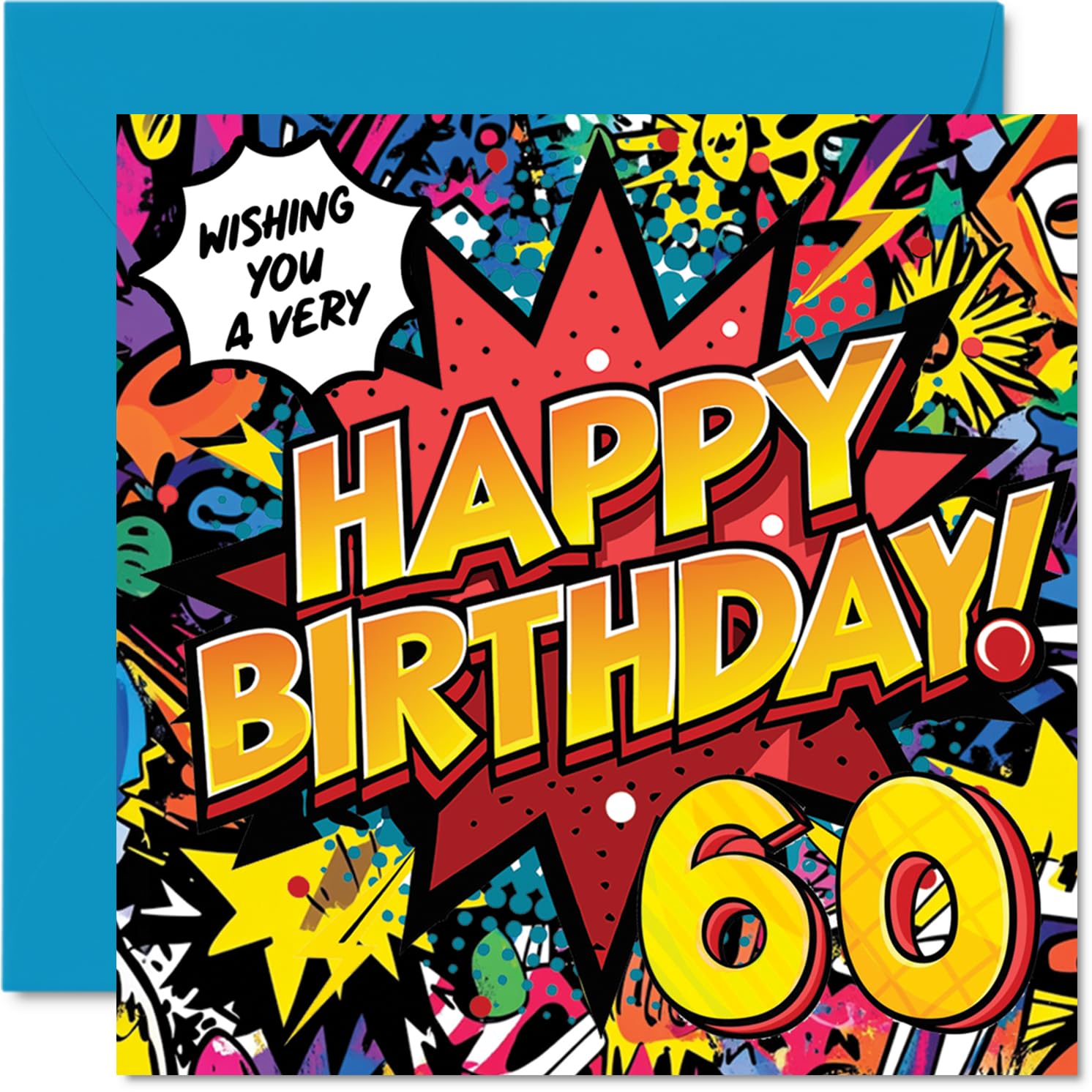 60th Birthday Cards for Women Men - Comic Book Pow! - Happy Birthday Card for 60 Year Old Woman Man Dad Nan Auntie Uncle, 145mm Bday Greeting Cards