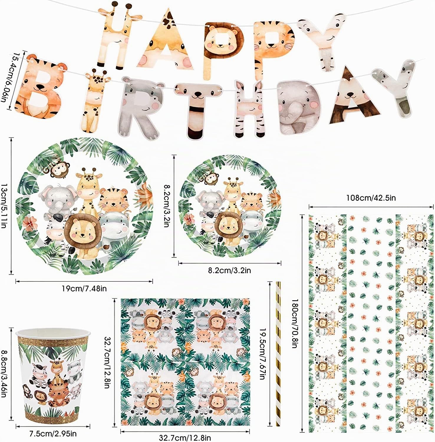 Yosemy Giungla Safari Set di Stoviglie di Carta Usa e Getta per 25 Ospiti - 127 Pezzi Con Piatti, Tovaglioli, Cannucce per Wild One Decorazione di Compleanno Verde
