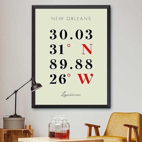 Mapa de Nueva Orleans, Louisiana, Coordenadas Multilíneas de Colores (8x10)
