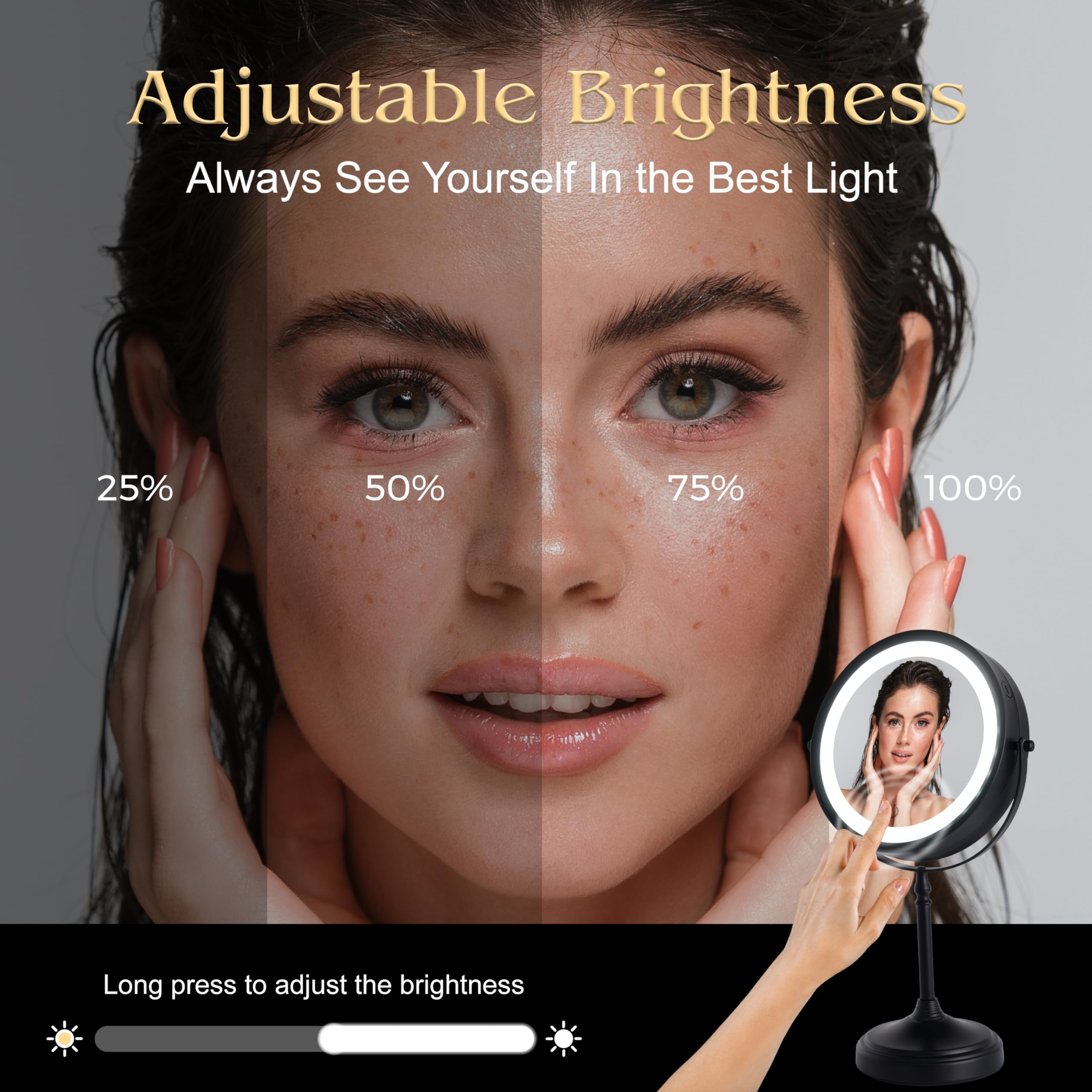 Make-up-Spiegel Mit 20-facher Vergrößerung & LED-Licht – 3 Lichtmodi, Saugnapf, 360° Drehbar, Perfekt Für Reisen