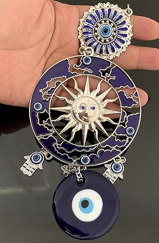 Miniatura 7 de Adorno azul turco para colgar en la pared, diseño de ojo malvado, sol y luna con mano de Hamas, para protección en casa o oficina