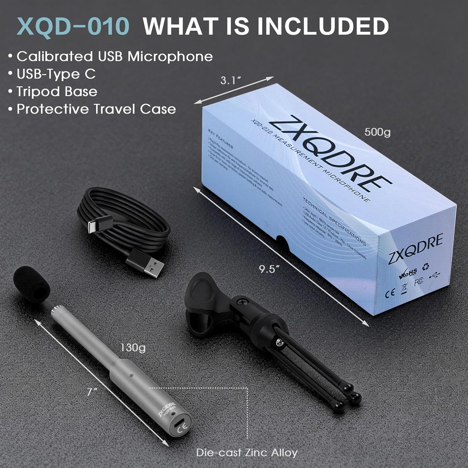 Measurement Microphone, Professional Calibrated Microphone with Individual Calibration File Compatible with MiniDSP, REW, Plug and Play USB-C Mic for Speaker Design & Audio Tuning