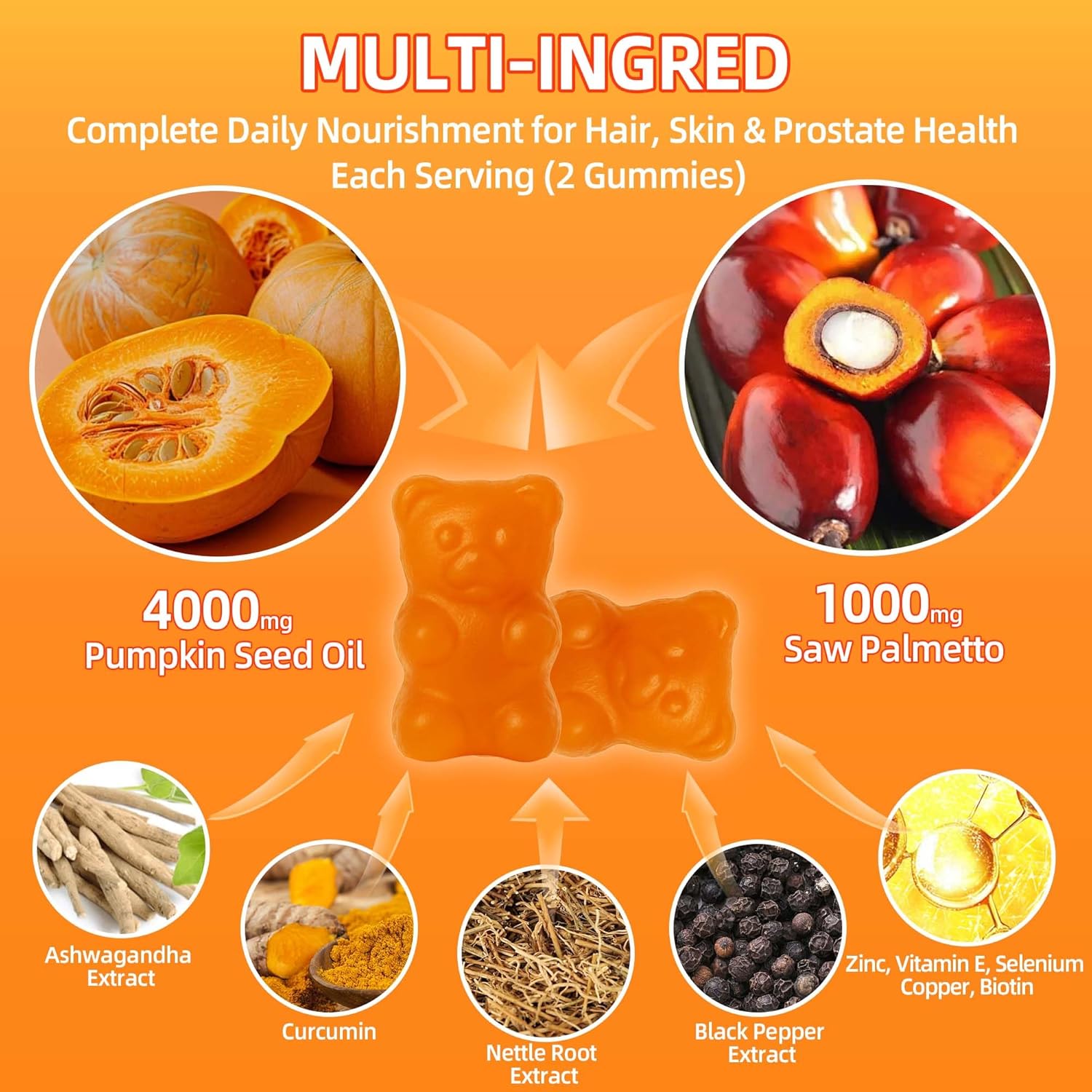 Pumpkin Seed Oil Gummies with Saw Palmetto | 5200mg Cold-Pressed Extract for Hair Growth, Prostate & Skin Health | Sugar-Free Pumpkin Oil Supplement for Men & Women | Pineapple Flavor, 60 Gummies - Image 3