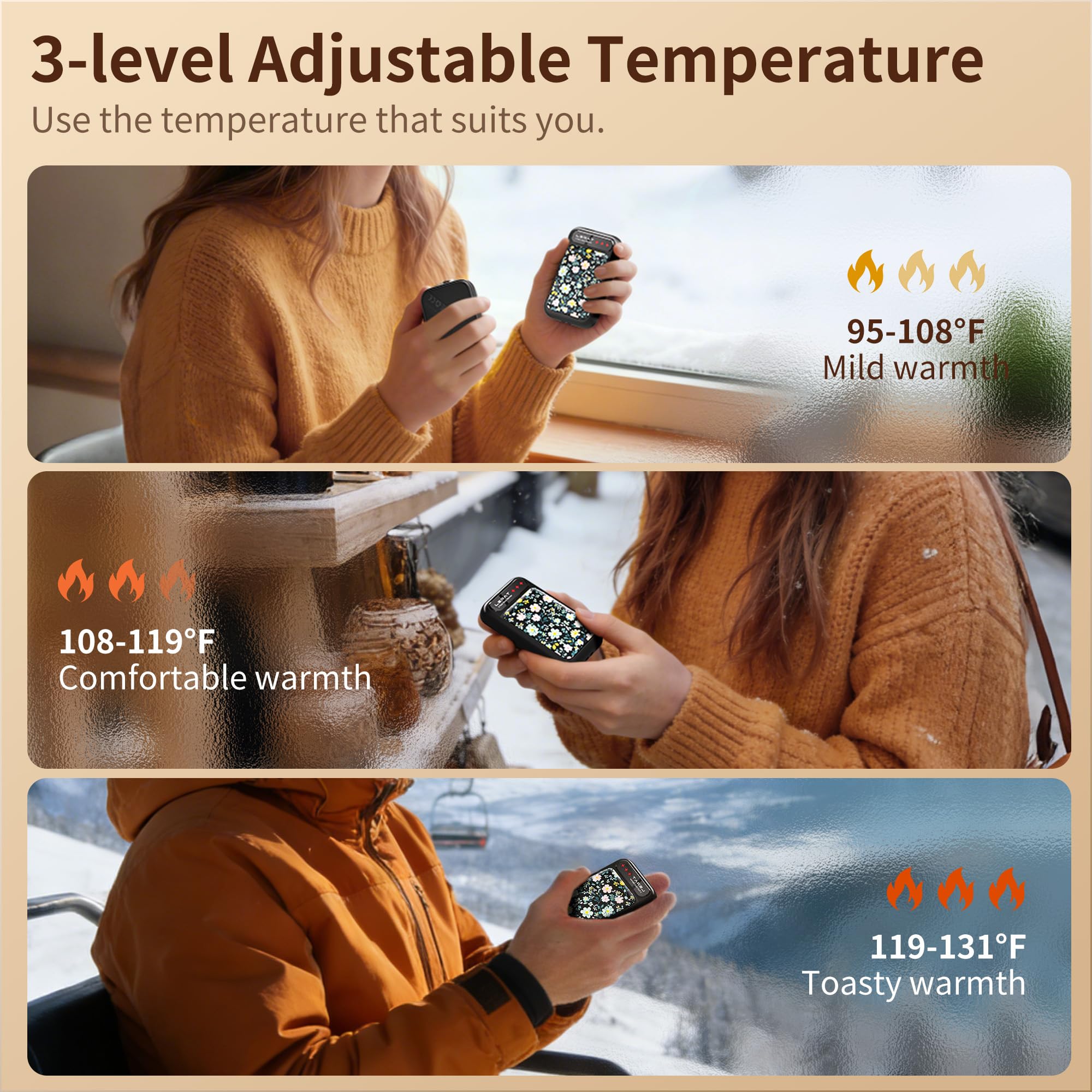 Lerat Calentadores de manos recargables, calentadores de manos eléctricos reutilizables, calentador de manos de calentamiento rápido con 3 ajustes de calor, calentadores de manos portátiles, regalos