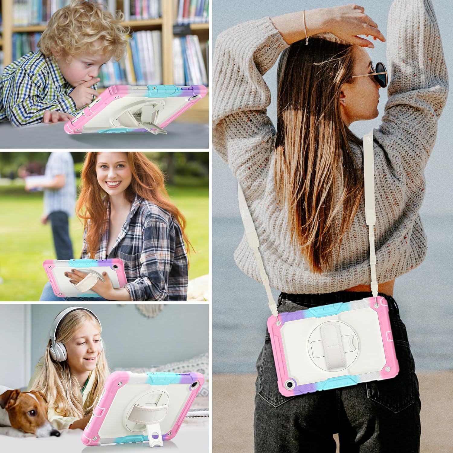 HXCASEAC Case for Samsung Galaxy Tab A11+ Plus Kids 11 Inch, Protective with Screen Protector/Hand Strap/Pen Holder, Sturdy Shockproof for Samsung A11 Plus Tablet Case, Cute for Girls - Rainbow Pink